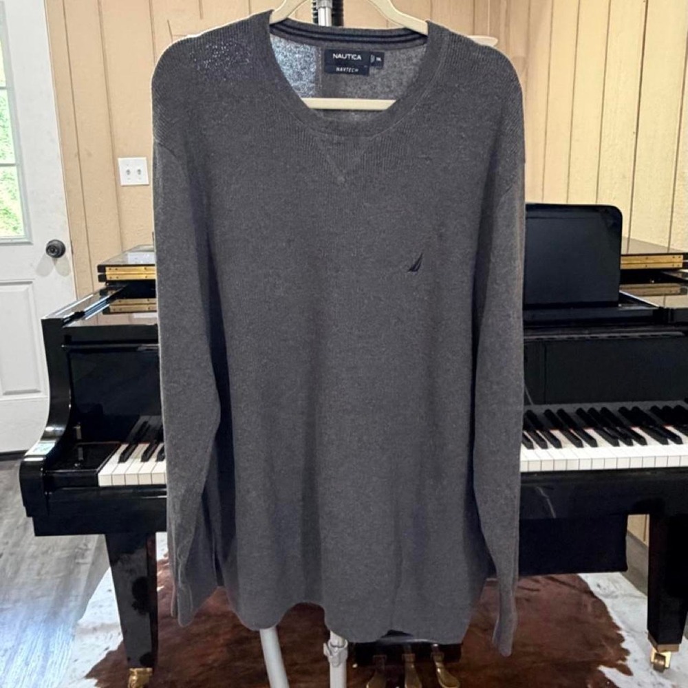 Nautica Mens Navtech Crewneck Sweater XXL Gray Long Sleeve Knit Pullover Logo